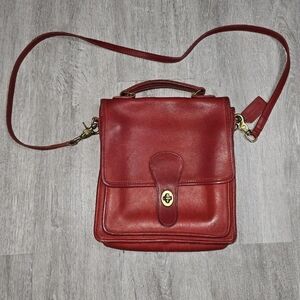 Vintage Coach Station Bag 5130 Red Leather Crossbody Satchel Purse Made in USA